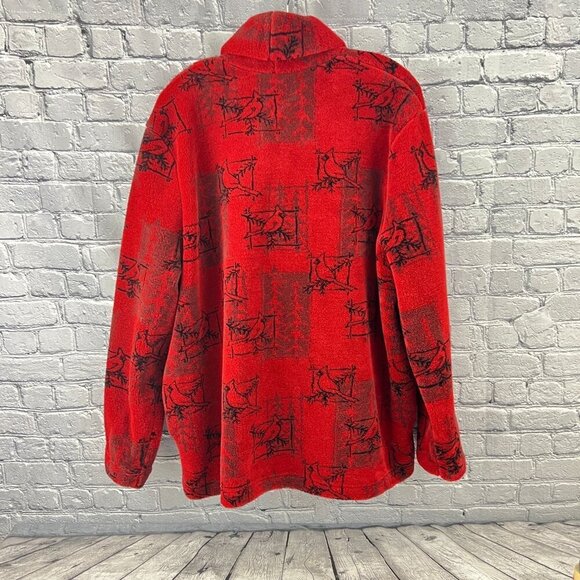 Vintage Artisans Red Cardinal Bird Oversized Cozy Fleece Michigan Jacket XL - Picture 5 of 7
